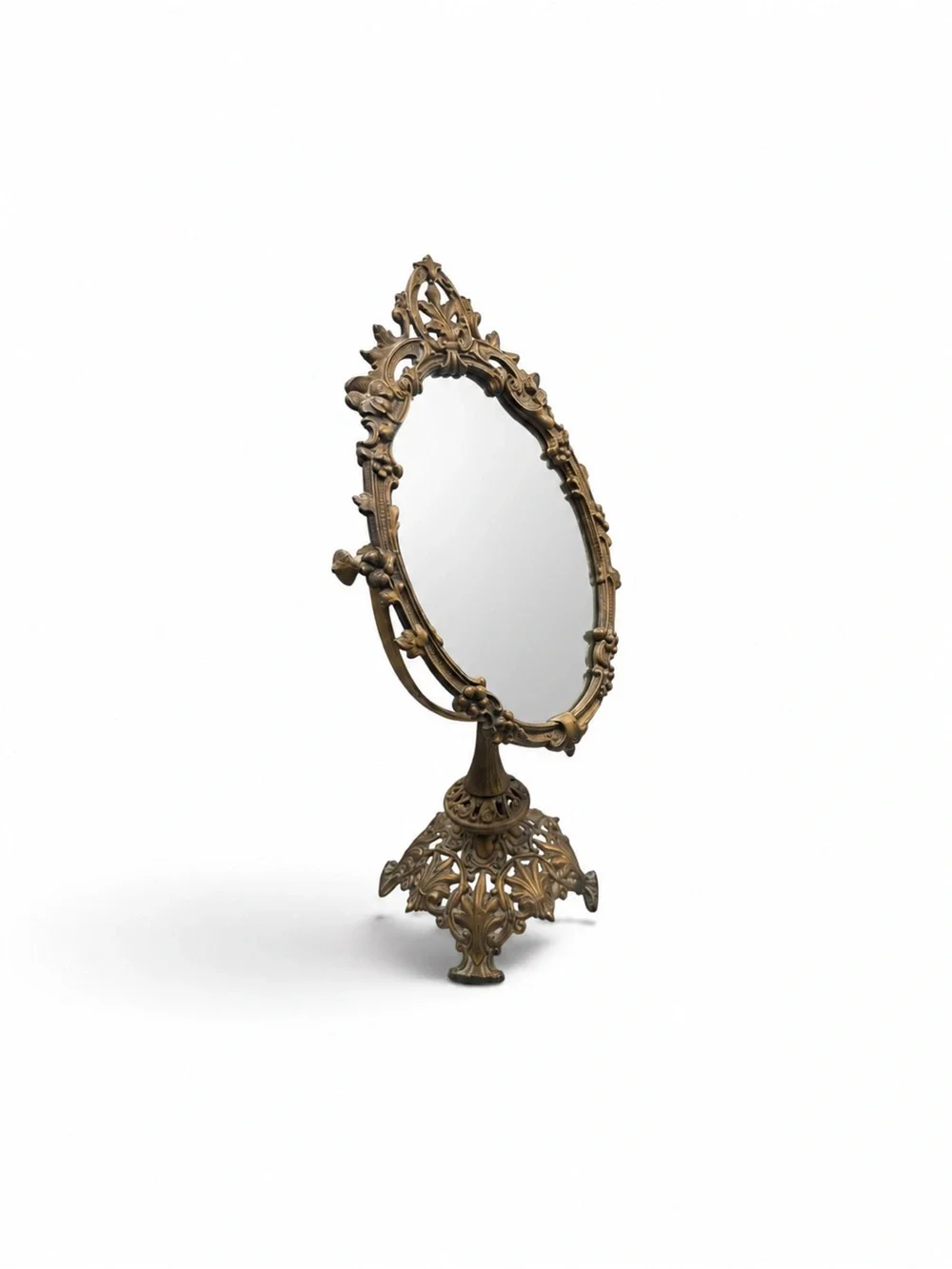 Vintage Cast Iron Ornate Victorian Revival Tilting Vanity Mirror 18.5”